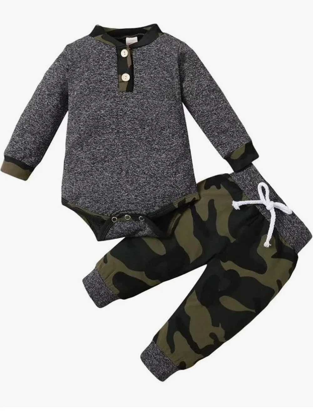 Toddler Two-Piece Romper & Camo Pants Set - Grey & Green